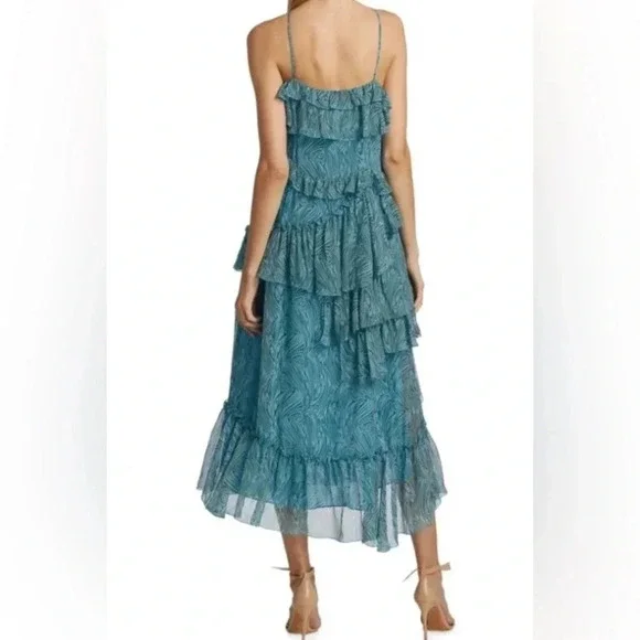 NWT Cinq a Sept Rayner Asymmetric  
Midi Ruffle High Slit Dress - Picture 4 of 11